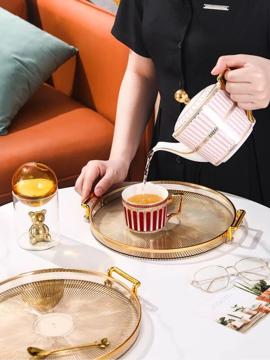 SHEIN 1pc Round Food Tray, Minimalist PS Double Handle Food Tray For Dinner Table