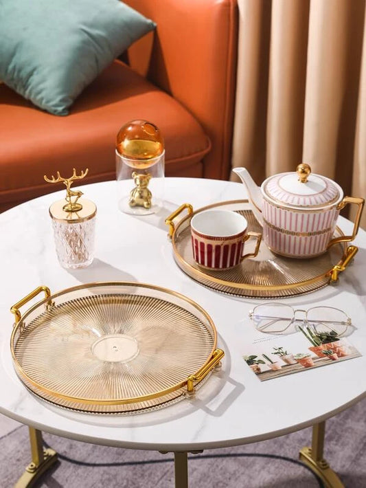 SHEIN 1pc Round Food Tray, Minimalist PS Double Handle Food Tray For Dinner Table