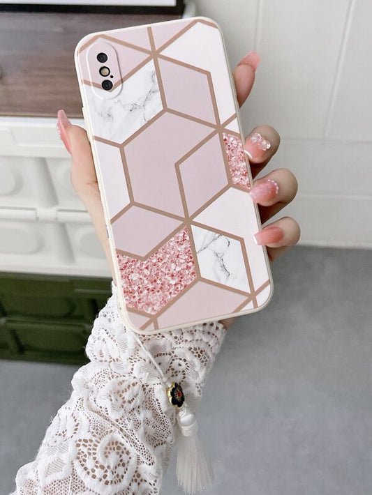 Geometric Pattern Phone Case With Tassel Decor - Multicolour