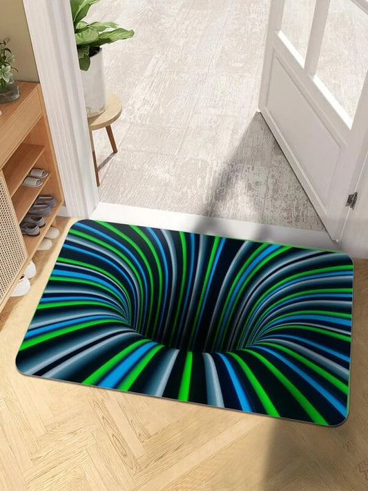 1pc Abstract Geometric Optical Anti-slip Decor Rug,3D Spiral Pattern Rug