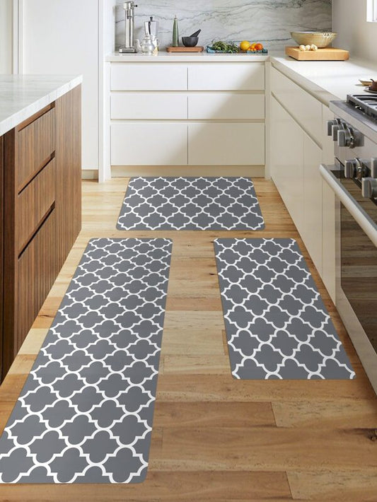 SHEIN 1pc Geometric Home Kitchen Flannel Rug,Non-slip Rug For Kitchen