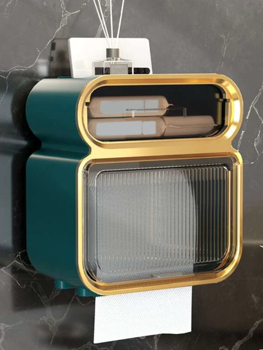 1pc Wall Mounted Toilet Paper Holder, Green Plastic Tissue Container For Home