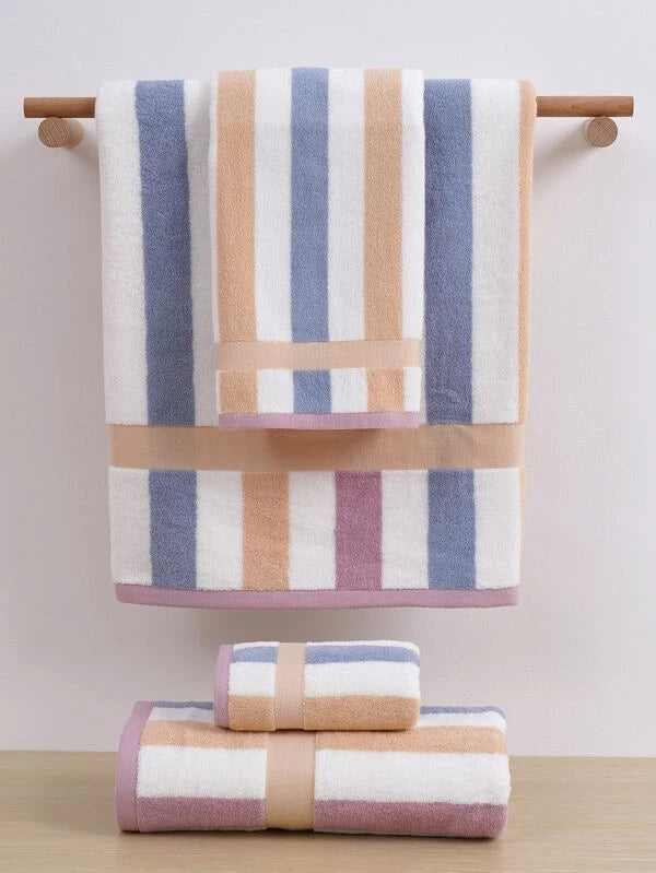 1pc Striped Pattern Bath Towel - Pink