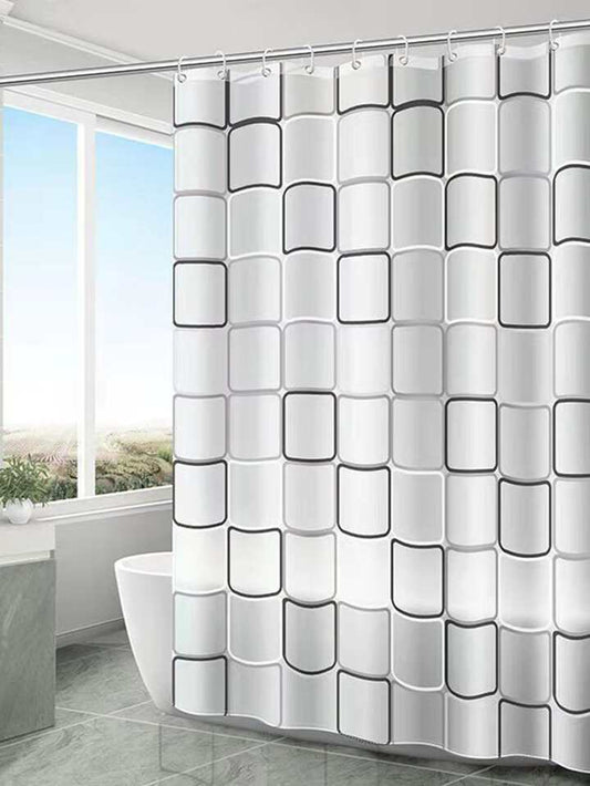 1pc EVA Shower Curtain, Geometric Pattern Waterproof Shower Curtain For Bathroom