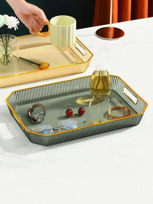 SHEIN 1pc PET Tray, Modern Two Tone Geometric Food Tray For Table