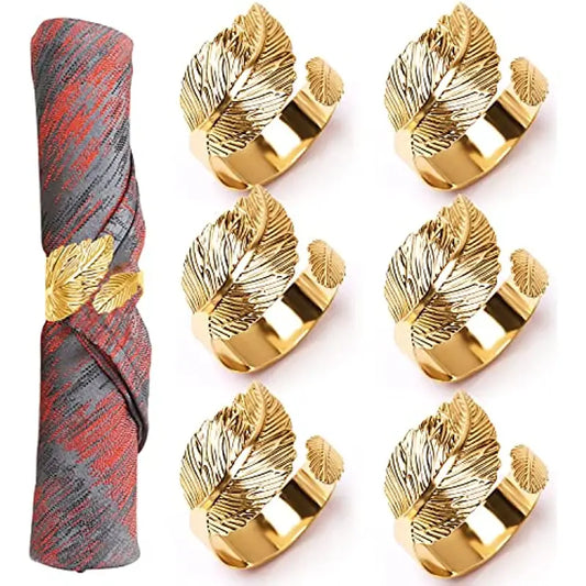 6pcs Golden Leaf Napkin Rings Stainless Steel Napkin Rings For Dining Table Decoration