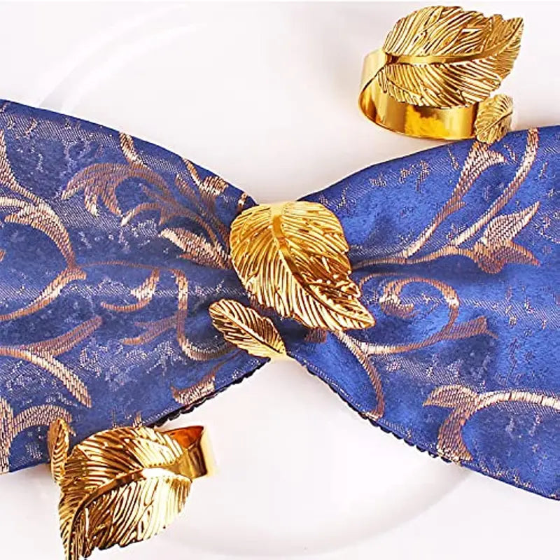 6pcs Golden Leaf Napkin Rings Stainless Steel Napkin Rings For Dining Table Decoration