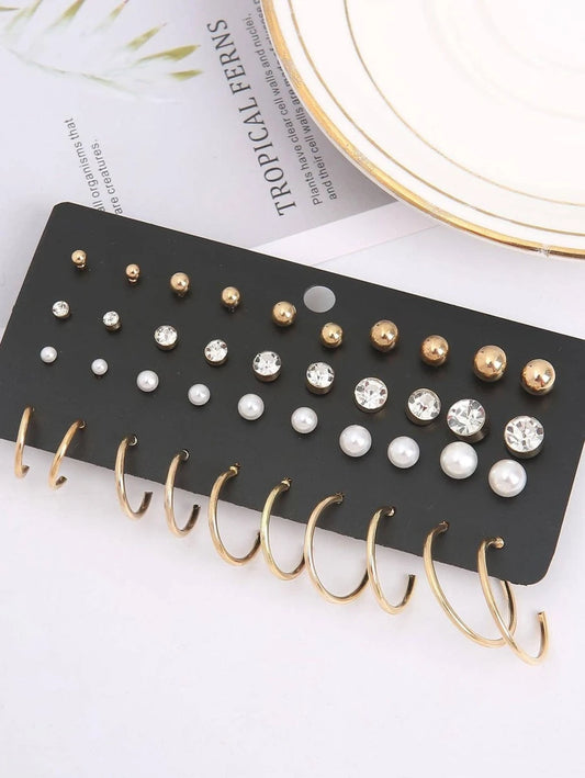 20 Of Set Alloy And Faux Pairs Pearls Fashion Earrings Gold SJP