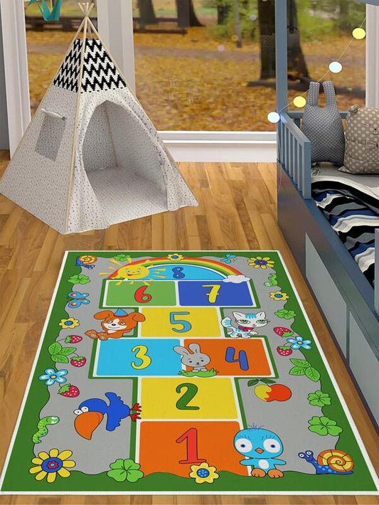 SHEIN Cartoon Graphic Rug, Educational Learning And Fun Game Play Area Non-slip Kids Carpet, For Living Room, Bedroom