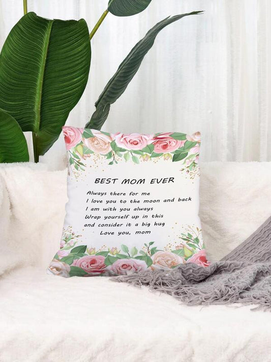 SHEIN Slogan Graphic Cushion Cover Without Filler, Best Mom Ever Inscription