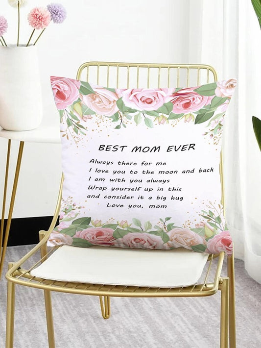 SHEIN Slogan Graphic Cushion Cover Without Filler, Best Mom Ever Inscription