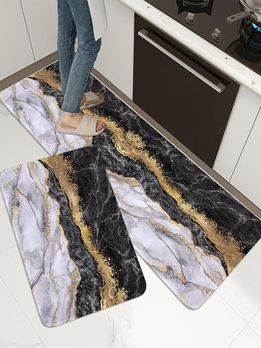1pc Marble Print Kitchen Rug, Modern Polyester Anti-slip Kitchen Mat For Kitchen