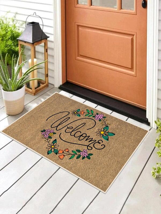 1pc Letter & Flower Pattern Rug - Multicolour