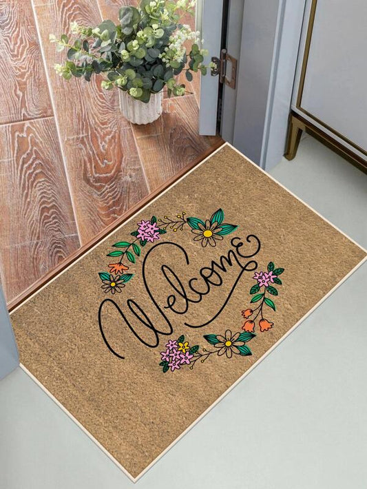 1pc Letter & Flower Pattern Rug - Multicolour