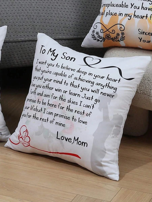 SHEIN 1pc Slogan Graphic Pillowcase Without Filler, Fabric Square Cushion Cover :BLUE Design/White Design
