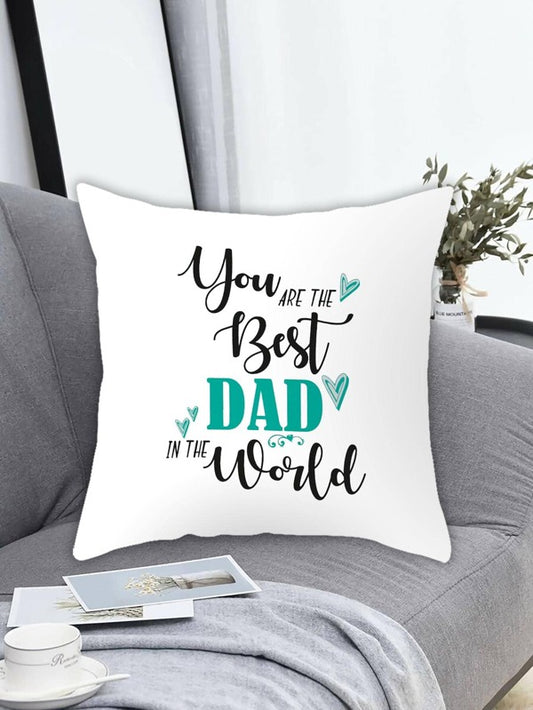 SHEIN 1pc Slogan Graphic Cushion Cover Without Filler, Best Dad with Green & Black Inscription