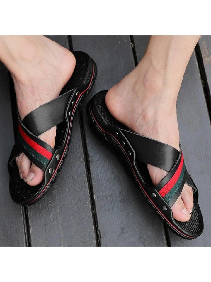 Men Striped Tape Studded Decor Criss Cross Sandals, Casual Summer Sandals