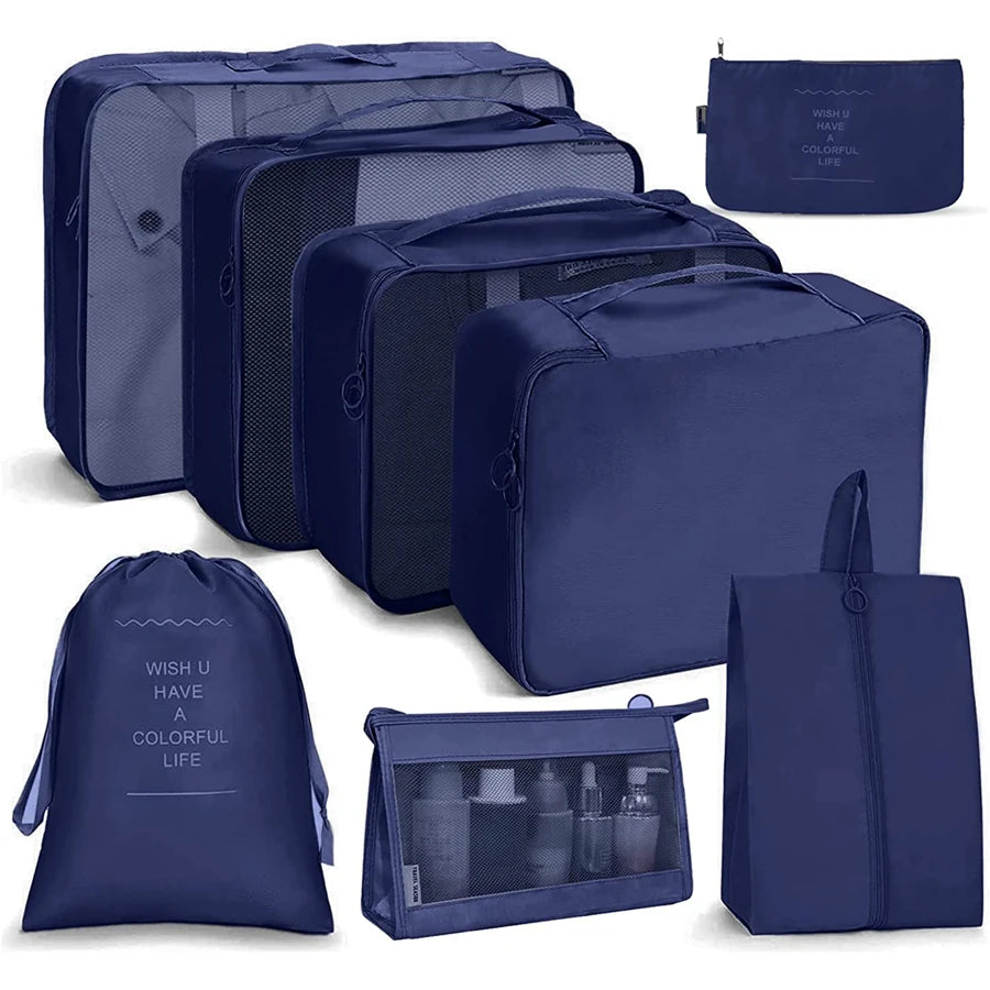 8pcs Slogan Graphic Travel Storage Bag - Navy Blue