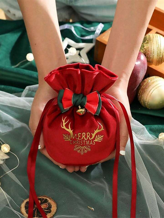 1Pc Christmas Velvet Gift Bag Santa Drawstring Bag Candy Apples Handle Bag Christmas Tree Hanging Decoration New Year Christmas Gift