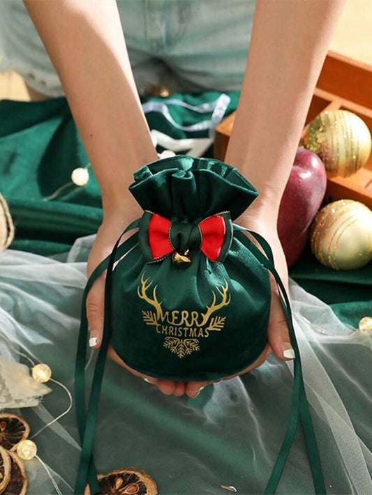 1Pc Christmas Velvet Gift Bag Santa Drawstring Bag Candy Apples Handle Bag Christmas Tree Hanging Decoration New Year Christmas Gift