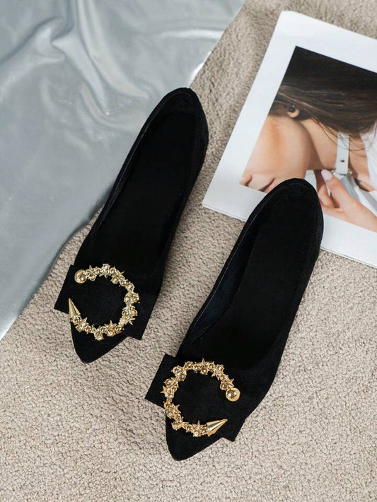 SHEIN Women's Work Shoes, Black Flat Shoes, Flats With Pointed Toe And Round Dots, Fashionable And Versatile, Spring 2023