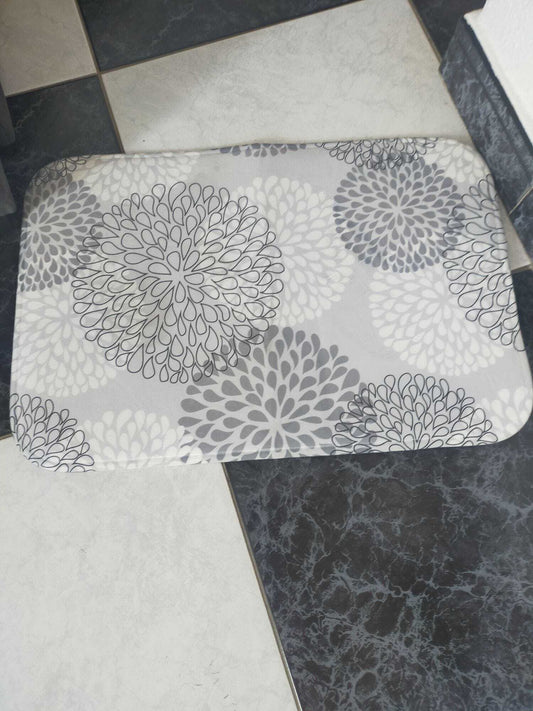 1pc Gray Geometric Pattern Polyester Anti-slip Mat For Kitchen Or Entrance