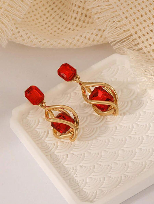 Trendy Retro Emerald Red Personalize Earring SJP