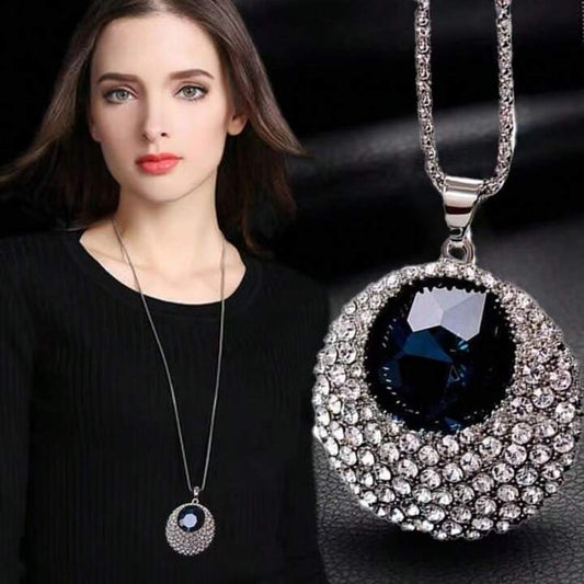Modern Pendant Crystal Azul Long Chain Necklace SJP