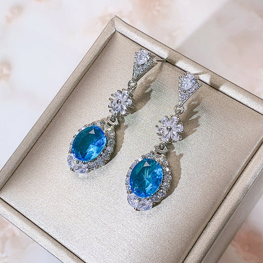 Exquisite Sea Blue Luxury Zirconia Drop Earring SJP