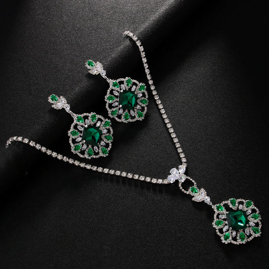Emerald Green Rhinestone 2piece Jewelry sets [SJP Design]