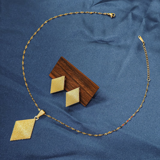 18K Gold-Plated Stainless Steel Hexagonal design Necklace set [SJP Design]