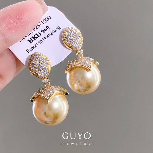 Exotic fine pearl champagne gold earrings-SJP Design