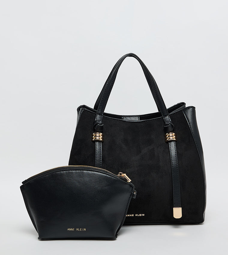 Anne Klein Velvet Look Snap Closure Satchel Bag Set