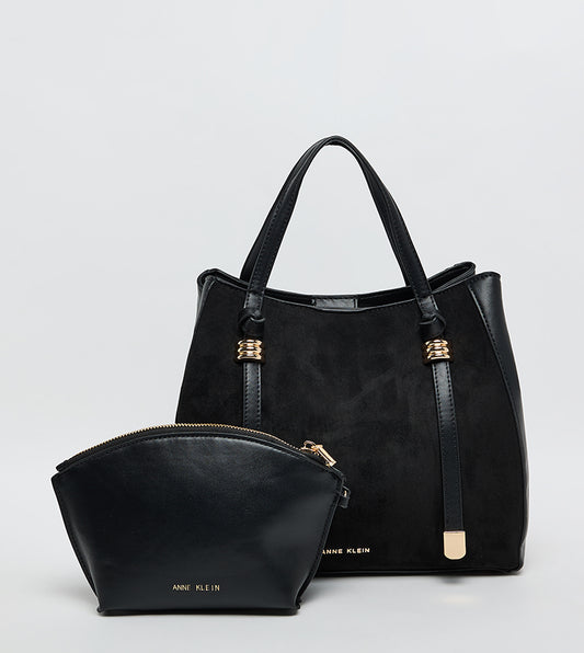 Anne Klein Velvet Look Snap Closure Satchel Bag Set