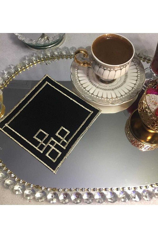 GC Geometric Embroidery Cocktail Napkin Sa 1 Piece Size: BLACK G