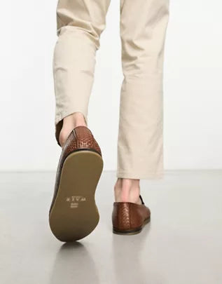 ASOS Walk London arrow penny woven loafers in brown leather