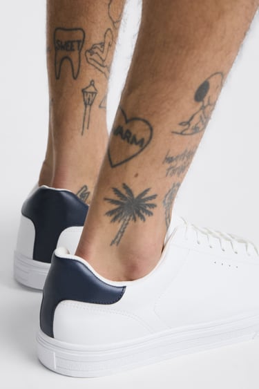 ZARA MINIMAL CONTRAST SNEAKERS: White with Navy Blue