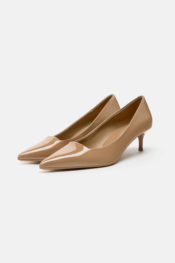 ZARA SHINY HEELED SHOES: Beige