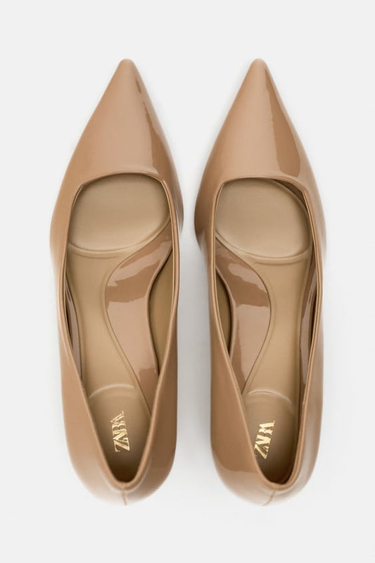 ZARA SHINY HEELED SHOES: Beige