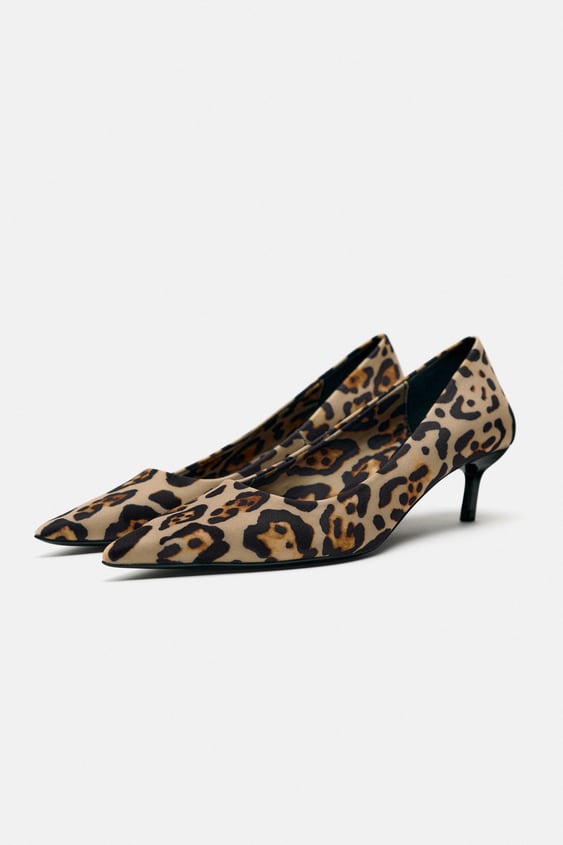 ZARA ANIMAL PRINT KITTEN-HEEL SHOES: Leopard