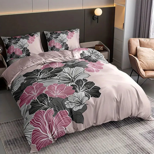 3pcs Soft and Comfortable Floral Digital Print Duvet Cover Set for Bedroom and Guest Room - Includes 1 Duvet Cover and 2 Pillowcases (Core Not Included)
