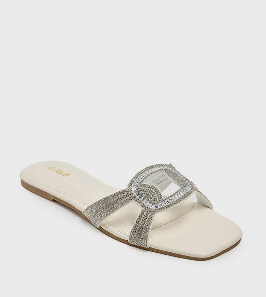 R&B Embellished Flat Sandals - Ivory