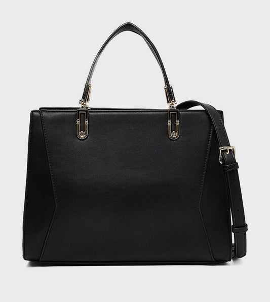 R&B Solid Satchel Black Bag: Large