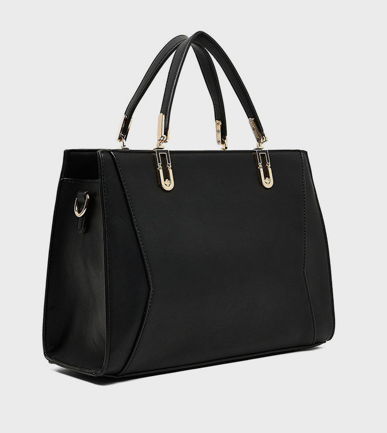 R&B Solid Satchel Black Bag: Large