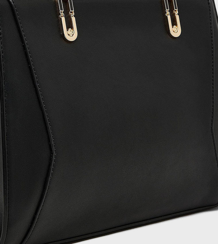 R&B Solid Satchel Black Bag: Large