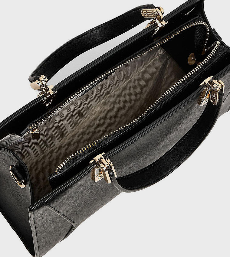R&B Solid Satchel Black Bag: Large