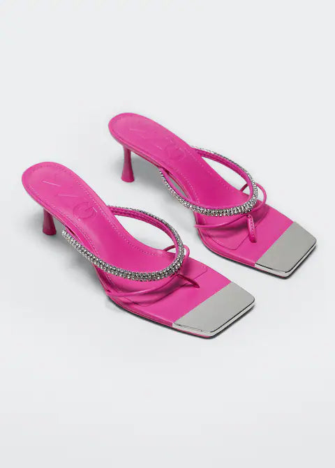 Mango Heeled sandal with strass strap - Fuchsia