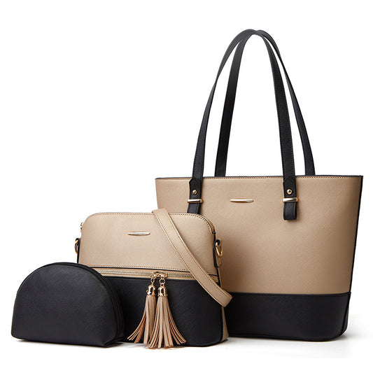 3 piece women fashionable handbag sets- Black and gold