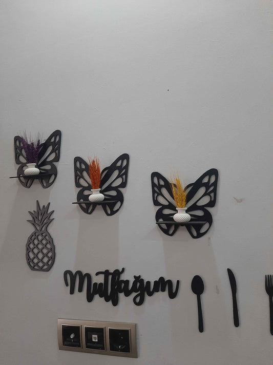 MONALICA Crafted Black Decorative Butterfly Wall Shelf Set of 3
