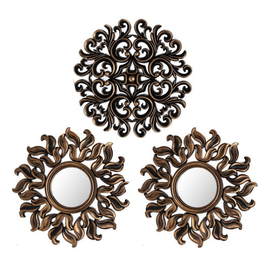 homes r us 3-Piece Mirrored Wall Accent Set Brown/White